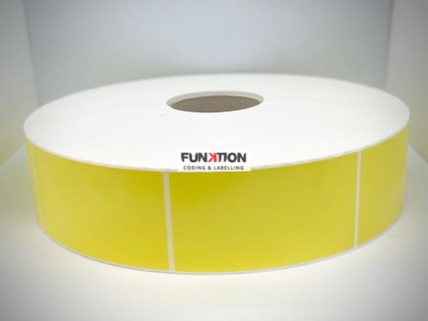 Yellow labels 70mm x 130mm Direct Thermal, Non Perf, 76mm core, 4000LPR to suit Label applicator