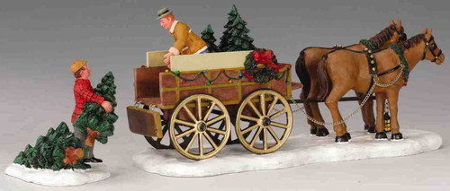 43451 -  Christmas Tree Wagon, Set of 2 - Lemax Christmas Village Table Pieces