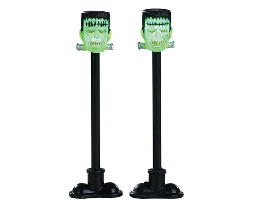 84337 - Frankenstein Lamp Post, Set of 2, Battery-Operated (4.5v) - Lemax Spooky Town Accessories