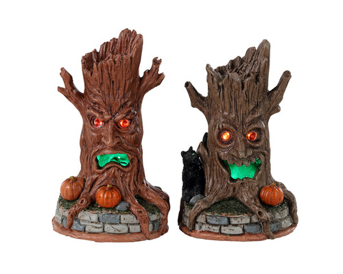 34072 - Haunted Tree Trunks, Set of 2, Battery-Operated (4.5-Volt) - Lemax Spooky Town Accessories