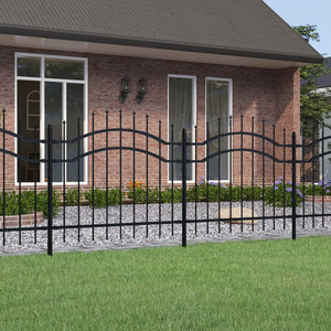  Garden Fence with Spear Top Black 94.1"x39.4" Powder-coated Steel A949-151080