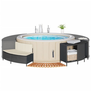  Hot Tub Surround Black Poly Rattan and Solid Wood Acacia A949-365612