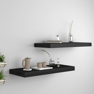 Floating Wall Shelves 2 pcs Black 23.6"x9.3"x1.5" MDF A949-323833