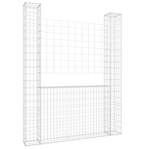  U-shape Gabion Basket with 2 Posts Iron 55.1"x7.9"x78.7 A949-151289