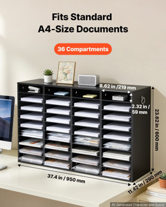 Wood Literature Organizer 36 Compartments Office Mailboxes Black, Countertop Literature Sorter for  E415-WJZLFPJRZBC3Q8WRQ001V0