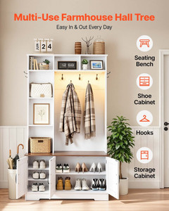 Hall Tree with Bench and Shoe Storage, 39" Wide, Entryway Hall Tree with Bench, Hanging Hooks, Stor E415-YMJ39YCDDDNSH4BT0001V9