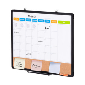 24"x 18" Monthly Calendar Whiteboard & Cork Board Combo with Aluminum Frame ?“ 2-in-1 Magnetic Dry  E415-RMB24X18RLBB31L3TV0