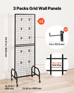 3 Packs Grid Wall Panels, 1.9 x 5.4 ft Wire Grid Panels Display Rack, Movable Art Display Shelf wit E415-LSWGQ6070INC9Q86I001V0