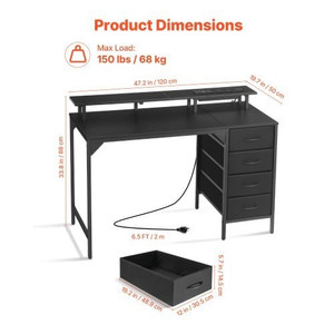 47" Computer Desk with LED Lights & Power Outlets, Gaming Table with 4 Large Drawers, Office Desk w E415-GDJXBGZDCTK4FT2B6001V1