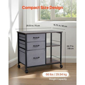 Metal File Cabinet, Mobile Filing Cabinet with 3 Fabric Drawers and 2 Open Shelves, Wooden Vertical E415-JSHXWJGJTMZWJXFB8001V0