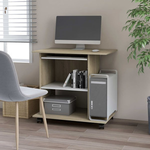 Computer Desk White and Sonoma Oak 31.5"x19.7"x29.5" Engineered Wood A949-802899
