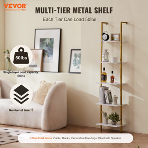 Ladder Shelf, 5-Tier Bookshelf 15.6x11.8in, Open Wall-Mounted Ladder Shelf with Metal Frame,Storage E415-JSGZWJFGHMBJKXPV1V0