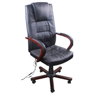 Black Office Massage Chair Real Leather Height Adjustable A949-20097