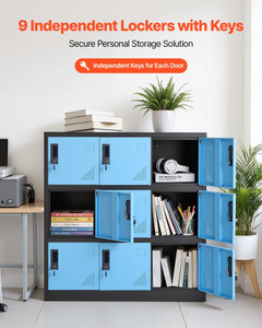 9 Doors Metal Locker, Lockable Steel Storage Cabinet, 66 lbs Loading Capacity, 2 Keys for Each Door E415-JCJHSLM120LB26P4P001V0