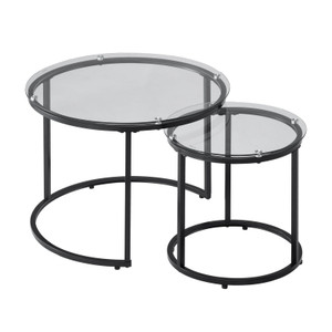Nesting Coffee Table Set of 2, 23.6 in Round Coffee Table, Glass Nesting Tables for Small Place, Mo E415-QTZTBYXKJTT2PVR8P001V0