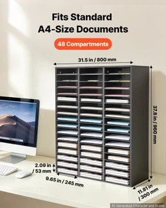 Wood Literature Organizer 48 Compartments Office Mailboxes Black, Countertop Literature Sorter for  E415-WJZLFPJRZBC4I7C64001V0