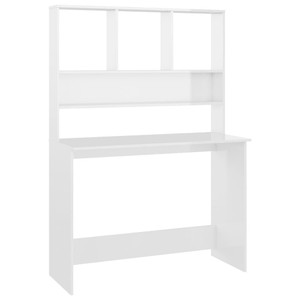 Desk with Shelves High Gloss White 43.3" x 17.7" x 61.8" Engineered Wood A949-800393