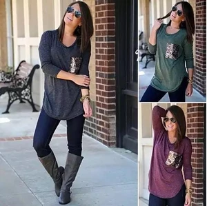 Size: XLarge,Color: Purple Cloud - Queenie Tunic Top With Sequined Pocket K290-29834415824