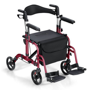 Folding Rollator Walker with Seat and Wheels Supports up to 300 lbs-Red - Color: Red D681-JH10013RE