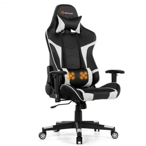 Reclining Swivel Massage Gaming Chair with Lumbar Support-White - Color: White D681-HW66185WH