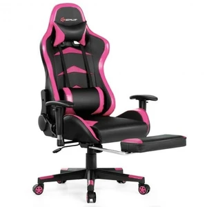 Massage Gaming Chair with Footrest-Pink - Color: Pink D681-HW66330PI