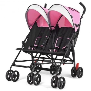 Foldable Twin Baby Double Stroller Ultralight Umbrella Kids Stroller-Pink - Color: Pink D681-BB5681PI