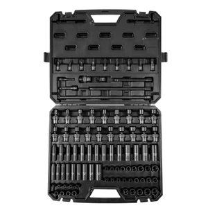  3/8" Drive Impact Socket Set, SAE 1/4"-3/4" and Metric 6-19mm 90 Piece Socket Set, 6 Point Cr-Mo A E415-CJ38SAECRMO90NGRCV0