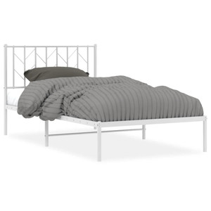 Metal Bed Frame without Mattress with Headboard White 39.4"x78.7 A949-374481