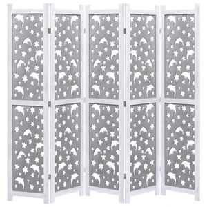 5-Panel Room Divider Gray 68.9"x65" Solid Wood A949-284193