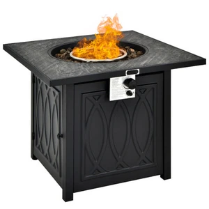 32 Inch Propane Fire Pit Table Square Tabletop with Lava Rocks Cover 50000 BTU-Black B593-NP10464US