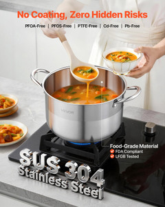  Stainless Steel Stock Pot, 8-Quart Stainless Steel Stockpot with Glass Lid, PFOA-Free, PFAS-Free,  E415-JTTG8QTBXGLS0BJU5001V0