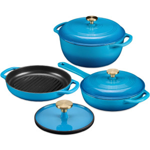 Blue 6-Piece Non-Stick Cast Iron Cookware Set - Skillet Grill Pan Dutch Oven Q280-BLEBC501993