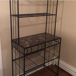 Kitchen Bakers Rack in Black Metal with Marble Finish Top Q280-FTBMGSKB1988791