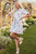 Sky Blue Stripe Floral Pattern Ruffle Short Sleeve Belted Mini Dress T543-8784213246194