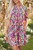 Pink Floral Puff Short Sleeve V Neck Mini Dress T543-8784173269234