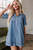 Beau Blue Short Sleeve Collared Patched Pocket Denim Mini Dress T543-8787270369522