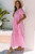 Pink Stripe V Neck Puff Short Sleeve Maxi Dress T543-8784180314354