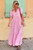 Pink Stripe V Neck Puff Short Sleeve Maxi Dress T543-8784180314354