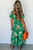 Green Floral Print Bubble Sleeve Smocked Tiered Midi Dress T543-8779826692338