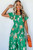 Green Floral Print Bubble Sleeve Smocked Tiered Midi Dress T543-8779826692338