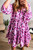 Rose Leopard Print Buttoned Front 3/4 Sleeve Tiered Ruffled Hem Dress T543-8797465313522