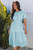 Light Blue Puff Sleeve Pleated High Waist Flowy Midi Dress T543-8791249191154