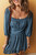 Real Teal Frilled Neckline 3/4 Sleeve Layered Ruched Mini Dress T543-8793076072690