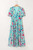 Sky Blue Abstract Print Short Puff Sleeve Tiered Maxi Dress T543-8782350450930