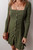 Guacamole Green Rib Knit Square Neck Buttoned Long Sleeve Mini Dress T543-8783398404338