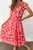 Red Boho Floral Short Sleeve V Neck Buttoned Shirred Waist Long Dress T543-8784212984050