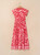 Red Boho Floral Short Sleeve V Neck Buttoned Shirred Waist Long Dress T543-8784212984050