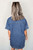 Blue Short Sleeve Collared Patched Pocket Denim Mini Dress T543-8782366834930
