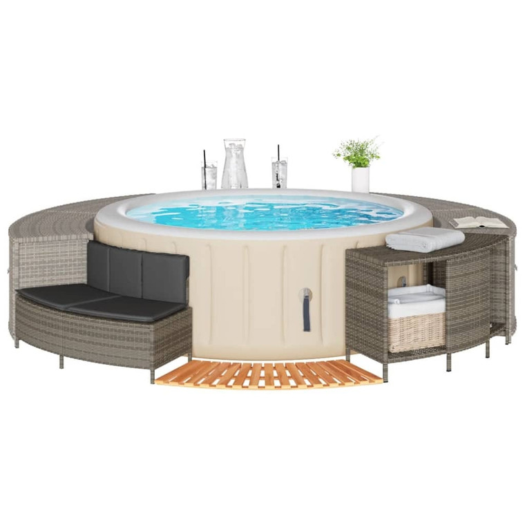  Hot Tub Surround Gray Poly Rattan and Solid Wood Acacia A949-365613