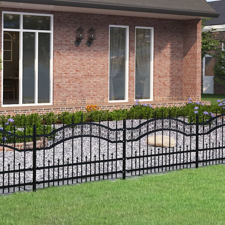  Garden Fence with Spear Top Black 94.5"x29.5" Powder-coated Steel A949-151084